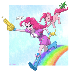 Size: 920x880 | Tagged: safe, artist:ta-na, boneless, gummy, pinkie pie, equestria girls, foam finger, human ponidox, rainbow