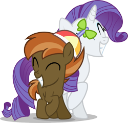 Size: 829x800 | Tagged: safe, artist:seahawk270, button mash, rarity, pony, unicorn, eyes closed, female, hat, male, propeller hat, raised hoof, rarimash, request, shipping, smiling, straight