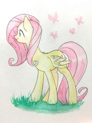 Size: 960x1280 | Tagged: safe, artist:yukimaki, fluttershy, pegasus, pony, female, mare, pink mane, solo, yellow coat