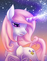 Size: 989x1280 | Tagged: safe, artist:draikinator, derpibooru import, fleur-de-lis, glowing horn, solo, stars