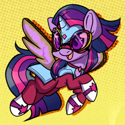 Size: 500x500 | Tagged: safe, artist:lustrous-dreams, derpibooru import, masked matter-horn, twilight sparkle, twilight sparkle (alicorn), alicorn, pony, power ponies (episode), ask filly twilight, clothes, costume, fake wings, female, filly, mare, power ponies, solo, younger