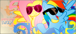 Size: 432x192 | Tagged: safe, artist:sweetleafx, derpibooru import, fluttershy, rainbow dash, pegasus, pony, swag