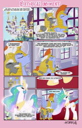 Size: 792x1224 | Tagged: safe, artist:henbe, princess celestia, oc, oc:iron heart, alicorn, pony, clothes, comic, maid, royal guard, wingboner