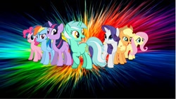 Size: 736x414 | Tagged: safe, derpibooru import, applejack, fluttershy, lyra heartstrings, pinkie pie, rainbow dash, rarity, twilight sparkle, earth pony, pegasus, pony, unicorn, mane six