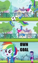 Size: 849x1411 | Tagged: safe, derpibooru import, screencap, rainbow dash, twilight sparkle, equestria girls, football, screencap comic