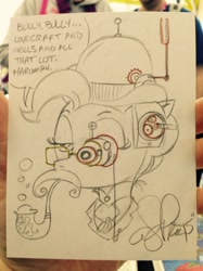 Size: 500x667 | Tagged: safe, artist:andypriceart, pinkie pie, earth pony, pony, pipe, smoking, solo, steampunk, traditional art