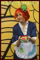 Size: 3456x5184 | Tagged: safe, artist:krazykari, sunset shimmer, human, clothes, cosplay, costume, food, irl, irl human, photo, pun, solo, sunset sushi, sushi