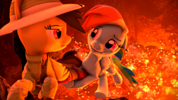 Size: 3840x2160 | Tagged: safe, artist:apexpredator923, derpibooru import, daring do, rainbow dash, pegasus, pony, 3d, lava