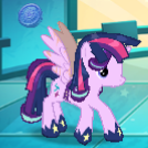 Size: 134x134 | Tagged: safe, starlight glimmer, pony, unicorn, clothes, costume, fake alicorn, fake wings, gameloft, implied twilight sparkle, not twilight sparkle, wig