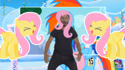 Size: 1920x1080 | Tagged: safe, artist:rabiesbun, derpibooru import, fluttershy, rainbow dash, human, caramelldansen, irl, irl human, photo, shia labeouf, youtube link, ytpmv