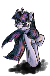 Size: 834x1265 | Tagged: safe, artist:remains, derpibooru import, twilight sparkle, pony, unicorn, female, mare, multicolored mane, purple coat, solo