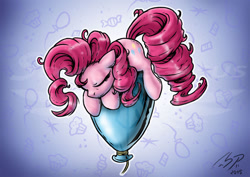 Size: 900x636 | Tagged: safe, artist:sonicpegasus, pinkie pie, earth pony, pony, balloon, sleeping, solo