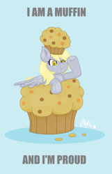 Size: 1024x1586 | Tagged: safe, artist:clairbanthedoll, derpy hooves, pegasus, pony, food, muffin, salute, solo