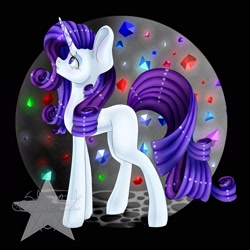 Size: 1998x1998 | Tagged: safe, artist:starletxox, rarity, pony, unicorn, big ears, gem, horn jewelry, jewelry, signature, solo