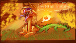 Size: 4108x2310 | Tagged: safe, artist:alumx, derpibooru import, applejack, crocodile, earth pony, monster pony, octopus, original species, pony, tatzlpony, apple, surreal, tatzljack, tentacles