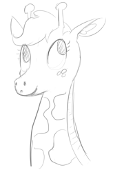 Size: 593x905 | Tagged: safe, artist:tanmansmantan, applejack, giraffe, giraffied, monochrome, solo, species swap