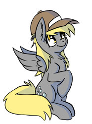 Size: 1680x2259 | Tagged: safe, artist:exvius, derpy hooves, ditzy doo, pegasus, pony, female, hat, looking up, mare, shading, simple background, sitting, smiling, solo, transparent background