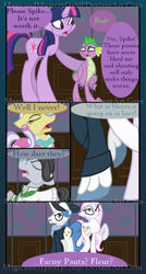 Size: 860x1600 | Tagged: safe, artist:magicandmysterygal, derpibooru import, fancypants, fleur-de-lis, jet set, spike, twilight sparkle, upper crust, dragon, comic:long night wild night, comic, misspelling