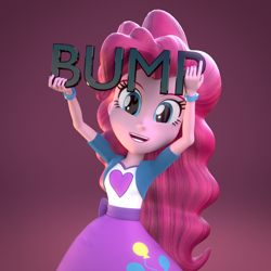 Size: 1000x1000 | Tagged: safe, artist:3d thread, artist:creatorofpony, pinkie pie, human, equestria girls, /mlp/, 3d, 3d model, blender, bracelet, bump, clothes, holding, looking at you, shirt, skirt, smiling, solo