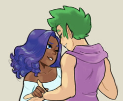 Size: 1549x1271 | Tagged: safe, artist:kianamai, rarity, spike, human, chocolarity, cute, dark skin, elf ears, female, humanized, kilala97 is trying to murder us, male, older, older spike, shipping, sparity, straight