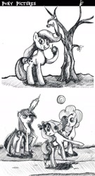 Size: 1120x2076 | Tagged: safe, artist:bakasiaxd, applejack, pinkie pie, rarity, twilight sparkle, earth pony, pony, unicorn, monochrome