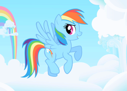 Size: 1000x720 | Tagged: safe, derpibooru import, screencap, rainbow dash, pegasus, pony, cloud, cloudy, flying, opening, rainbow, solo