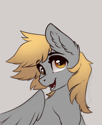 Size: 700x858 | Tagged: safe, artist:28gooddays, derpy hooves, pegasus, pony, bust, female, gray background, mare, portrait, simple background, smiling, solo