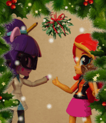 Size: 513x597 | Tagged: safe, artist:whatthehell!?, sci-twi, sunset shimmer, twilight sparkle, equestria girls, animated, balloon, candy, clothes, coat, doll, equestria girls minis, eqventures of the minis, female, food, gif, glasses, irl, kissing, lesbian, lollipop, merry christmas, mistletoe, pencil, photo, ponied up, scitwishimmer, shipping, snow, stop motion, sunsetsparkle, toy