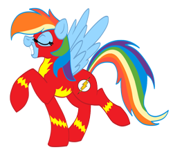Size: 910x802 | Tagged: safe, artist:cluttercluster, derpibooru import, rainbow dash, pegasus, pony, clothes, costume, eyes closed, solo, the flash