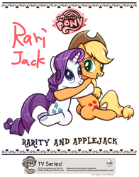 Size: 626x800 | Tagged: safe, artist:c-minded, applejack, rarity, earth pony, pony, unicorn, female, lesbian, pixiv, rarijack, shipping