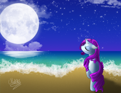 Size: 1440x1104 | Tagged: safe, artist:neko-luvz, rarity, pony, unicorn, female, horn, mare, moon, purple mane, solo, white coat