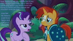Size: 1920x1080 | Tagged: safe, artist:longshotswiftshadow, edit, edited screencap, screencap, starlight glimmer, sunburst, pony, unicorn, comic:kidnapped and confessions, student counsel, choice, photo, rejection