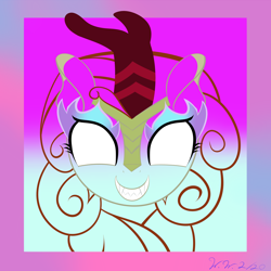 Size: 4000x4000 | Tagged: safe, artist:wilshirewolf, autumn blaze, kirin, nirik, absurd resolution, female, fire, glowing eyes, grin, profile, smiling, solo