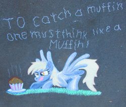 Size: 971x823 | Tagged: safe, artist:malte279, derpy hooves, ditzy doo, chalk drawing, cute, derpabetes, food, muffin, street art, traditional art