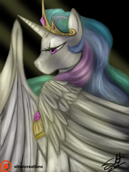 Size: 962x1280 | Tagged: safe, artist:silnat, princess celestia, alicorn, pony, bust, patreon, patreon logo, portrait, solo