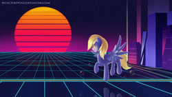 Size: 1920x1080 | Tagged: safe, artist:musicfirewind, derpy hooves, pegasus, pony, female, mare, retrowave, solo