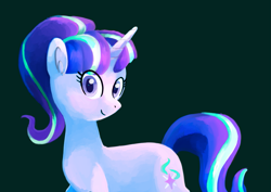 Size: 1165x824 | Tagged: safe, artist:nightmare fuel, derpibooru exclusive, starlight glimmer, pony, unicorn, equalized mane, female, green background, looking at you, mare, ponytail, s5 starlight, simple background, smiling, solo