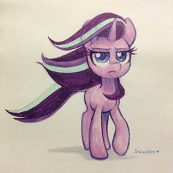 Size: 2048x2048 | Tagged: safe, artist:dawnfire, starlight glimmer, pony, unicorn, the ending of the end, badass, female, mare, marker drawing, scene interpretation, simple background, solo, traditional art, white background, windswept mane, windswept tail