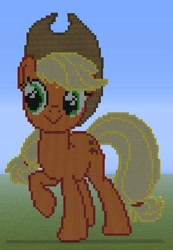 Size: 314x454 | Tagged: safe, applejack, earth pony, pony, minecraft, minecraft pixel art, pixel art, raised hoof, solo