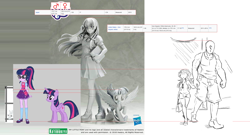 Size: 2568x1384 | Tagged: safe, sci-twi, sunset shimmer, twilight sparkle, twilight sparkle (alicorn), oc, oc:anon, alicorn, human, equestria girls, book, humanized, kotobukiya, overanalyzing, size comparison