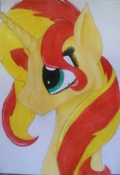 Size: 828x1203 | Tagged: safe, artist:shadow-nights, sunset shimmer, pony, unicorn, equestria girls, female, mare, paper, signature, simple background, solo, traditional art, watercolor painting, white background