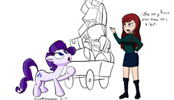 Size: 1300x750 | Tagged: safe, artist:davidbore, rarity, pony, unicorn, crossover, erza scarlett, fairy tail, luggage, luggage cart, missing horn