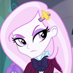 Size: 772x772 | Tagged: safe, derpibooru import, screencap, fleur-de-lis, equestria girls, friendship games, cropped, solo, unhappy, upset