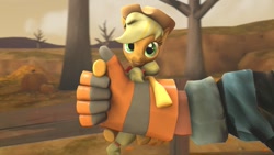 Size: 1191x670 | Tagged: safe, artist:alexanderconhanger, applejack, earth pony, pony, appletini, engineer, small, team fortress 2