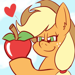 Size: 2400x2400 | Tagged: safe, artist:pembroke, applejack, earth pony, pony, apple, heart, simple background, solo, that pony sure does love apples, white background