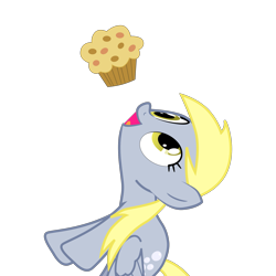 Size: 2161x2161 | Tagged: safe, artist:sciencesean, derpy hooves, pegasus, pony, derpy day, derpy day 2019, floating, food, muffin, open mouth, simple background, solo, transparent background