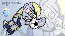 Size: 1920x1080 | Tagged: safe, artist:ashtoneer, derpy hooves, pegasus, pony, 4chan, 4chan cup, clothes, female, football, goalie, goalkeeper, jersey, mare, solo, sports, wallpaper, zoom layer