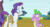 Size: 816x443 | Tagged: safe, screencap, rarity, spike, dragon, pony, unicorn, inspiration manifestation, :o, animated, book, hands behind back, open mouth, raised hoof, swallowing, talking