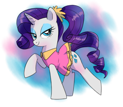 Size: 2698x2340 | Tagged: safe, artist:yulyeen, rarity, pony, unicorn, alternate hairstyle, clothes, commission, cute, dress, female, high res, looking at you, mare, ponytail, raised hoof, raribetes, smiling, solo