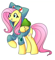 Size: 1192x1303 | Tagged: safe, artist:scarlet-spectrum, fluttershy, pegasus, pony, bulbasaur, clothes, cute, hoodie, pokémon, solo